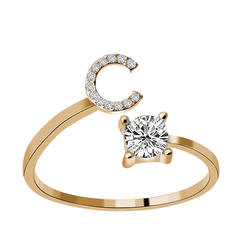 Golden Stackable Alphabet Rings Crystal Initial Rings Adjustable Bridesmaid