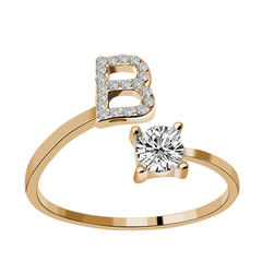 Golden Stackable Alphabet Rings Crystal Initial Rings Adjustable Bridesmaid