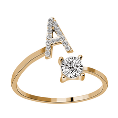 Golden Stackable Alphabet Rings Crystal Initial Rings Adjustable Bridesmaid