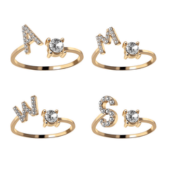 Golden Stackable Alphabet Rings Crystal Initial Rings Adjustable Bridesmaid