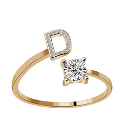 Golden Stackable Alphabet Rings Crystal Initial Rings Adjustable Bridesmaid