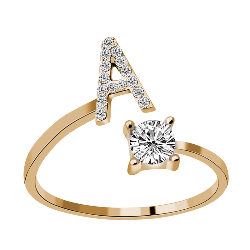 Golden Stackable Alphabet Rings Crystal Initial Rings Adjustable Bridesmaid