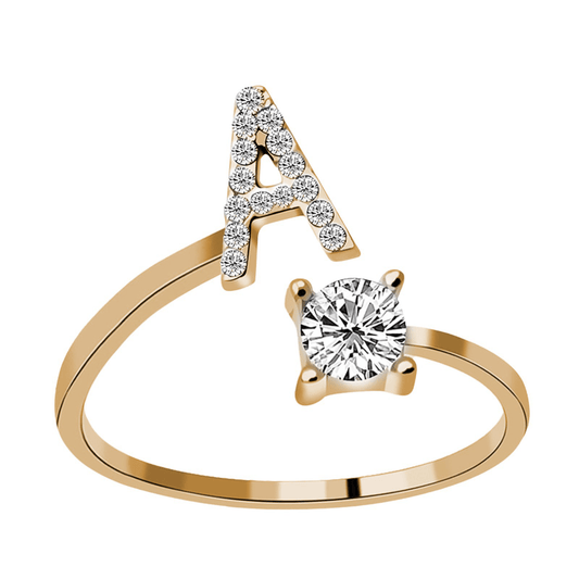Golden Stackable Alphabet Rings Crystal Initial Rings Adjustable Bridesmaid