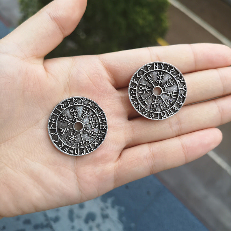 Vintage Nordic Viking Rune Compass Pendant Necklace For Men