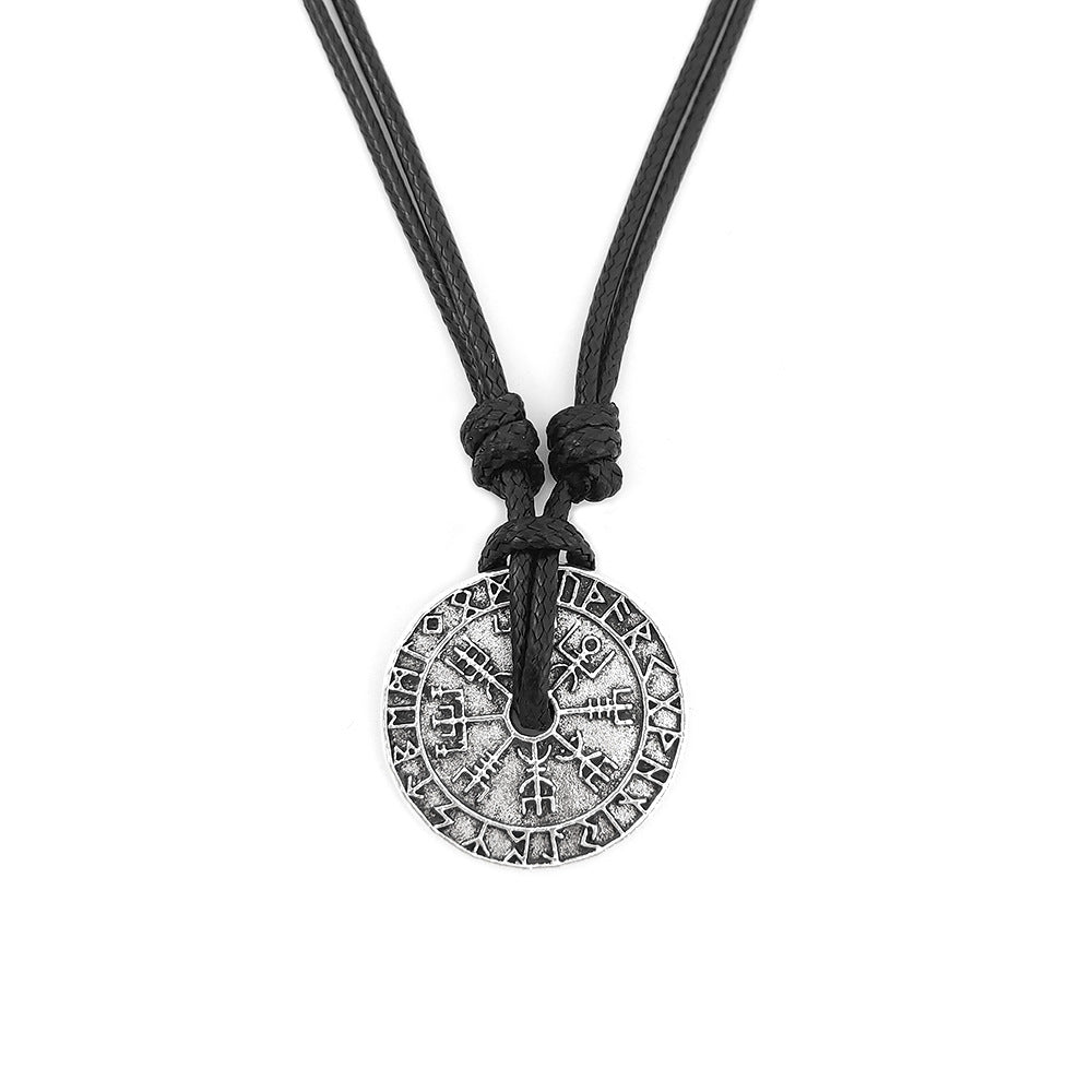 Vintage Nordic Viking Rune Compass Pendant Necklace For Men