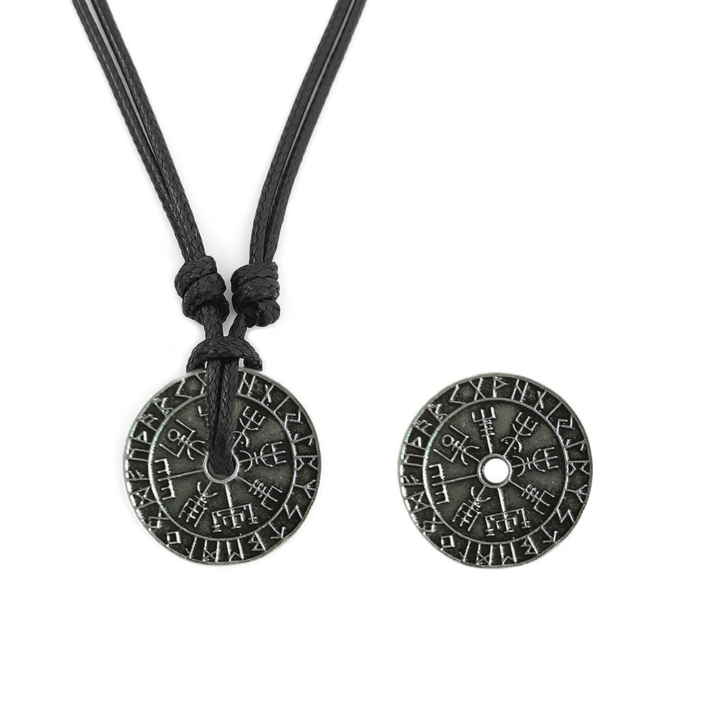 Vintage Nordic Viking Rune Compass Pendant Necklace For Men