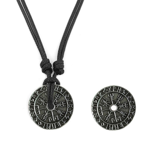 Vintage Nordic Viking Rune Compass Pendant Necklace For Men