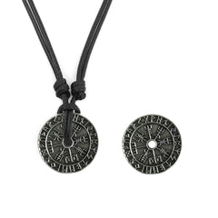 Vintage Nordic Viking Rune Compass Pendant Necklace For Men