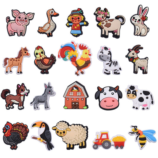 20pcs Farm Animal Shoes Charms for Clogs Jigs Bubble Slides Sandals PVC Shoe Dec
