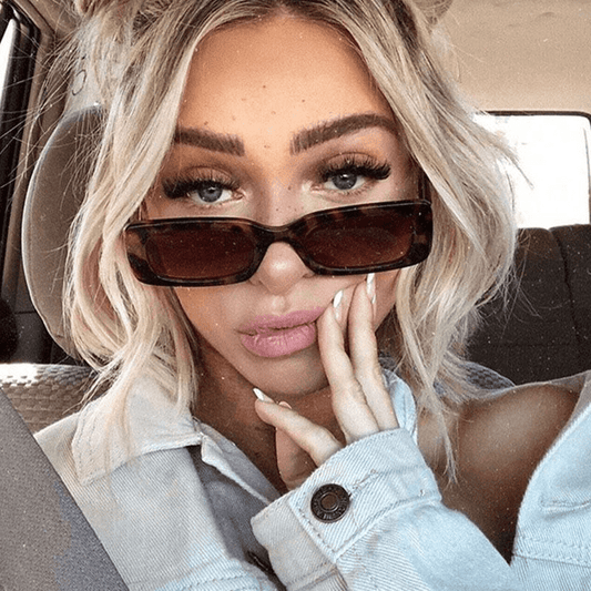 Rectangular Frame Sunglasses Vintage Wide Temple UV400