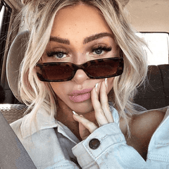 Rectangular Frame Sunglasses Vintage Wide Temple UV400
