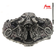 Silver Metal Belt Buckle 1 6" Wide Biker Belt