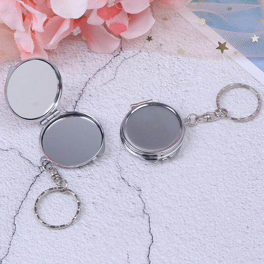 Metal Folding Mirror Key Ring Keychain Portable Compact Cosmetic