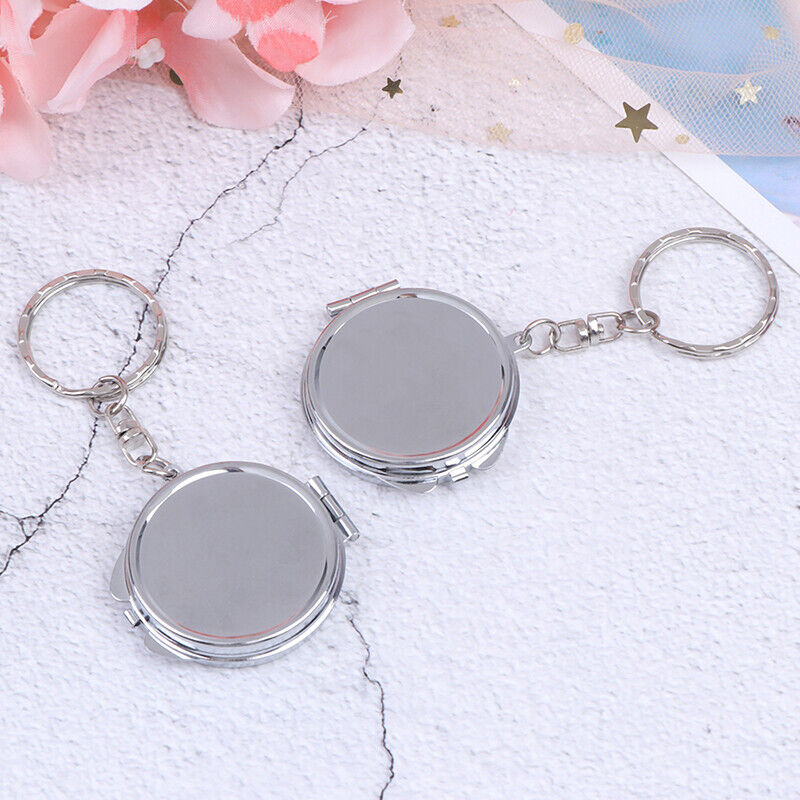 Metal Folding Mirror Key Ring Keychain Portable Compact Cosmetic
