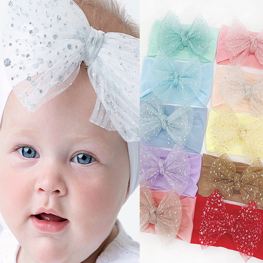 Mesh Bow Wide Headband Elastic Hair Band for Baby Boys and Girls