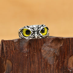 Vintage Devil's Eye Owl Statement Ring Adjustable Opening Ring Jewelry