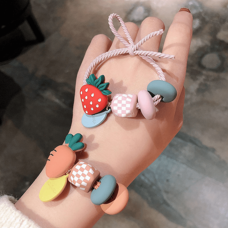 Fruit Cartoon Girls Hair Tie Colorful Elastic Hair Bands Ponytail Holder