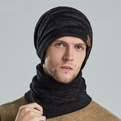 Warm Knitted Hat & Scarf Set for Men Winter Cold-proof Thickening