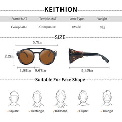 KEITHION Steampunk Style Round Vintage Sunglasses Retro Eyewear UV400
