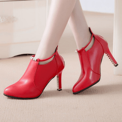 Pointed Toe Stiletto Heeled Short Boots Zipper Booties Women's Shoes