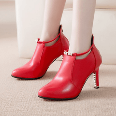 Pointed Toe Stiletto Heeled Short Boots Zipper Booties Women's Shoes
