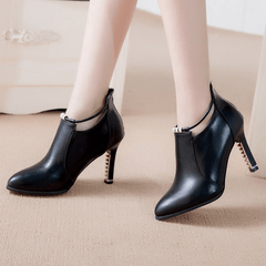 Pointed Toe Stiletto Heeled Short Boots Zipper Booties Women's Shoes