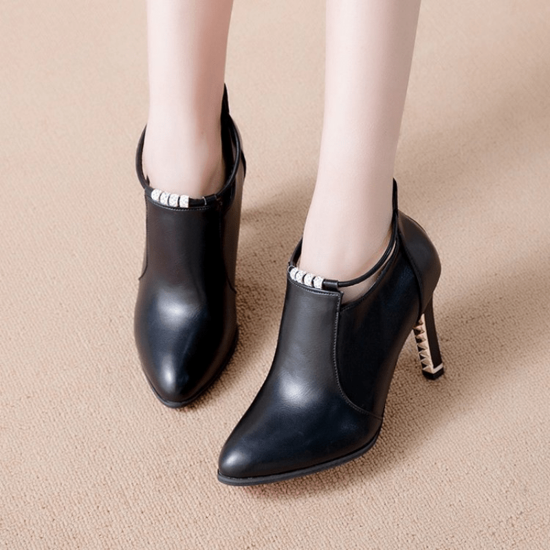 Pointed Toe Stiletto Heeled Short Boots Zipper Booties Women's Shoes