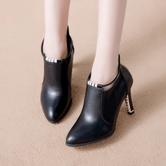 Pointed Toe Stiletto Heeled Short Boots Zipper Booties Women's Shoes