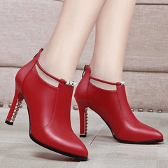 Pointed Toe Stiletto Heeled Short Boots Zipper Booties Women's Shoes
