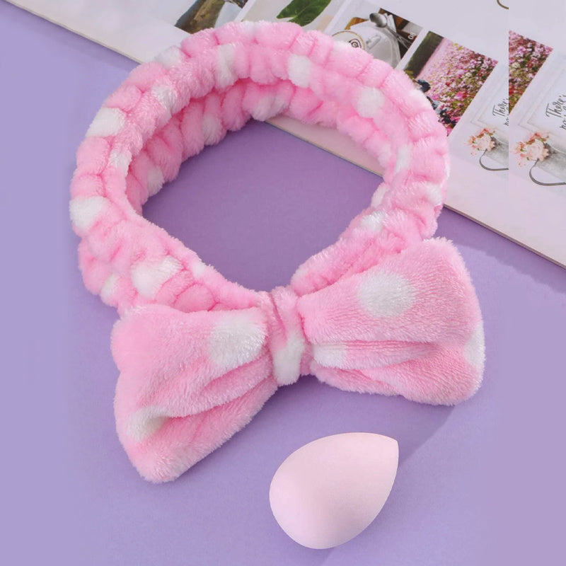 Bow Elastic Headband & Water Drop Makeup Sponge