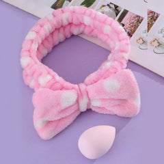 Bow Elastic Headband & Water Drop Makeup Sponge
