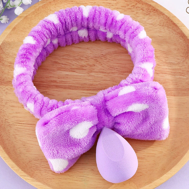 Bow Elastic Headband & Water Drop Makeup Sponge
