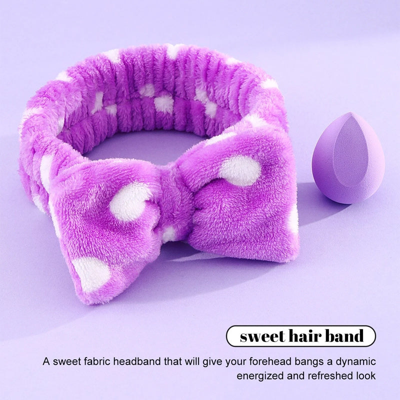 Bow Elastic Headband & Water Drop Makeup Sponge