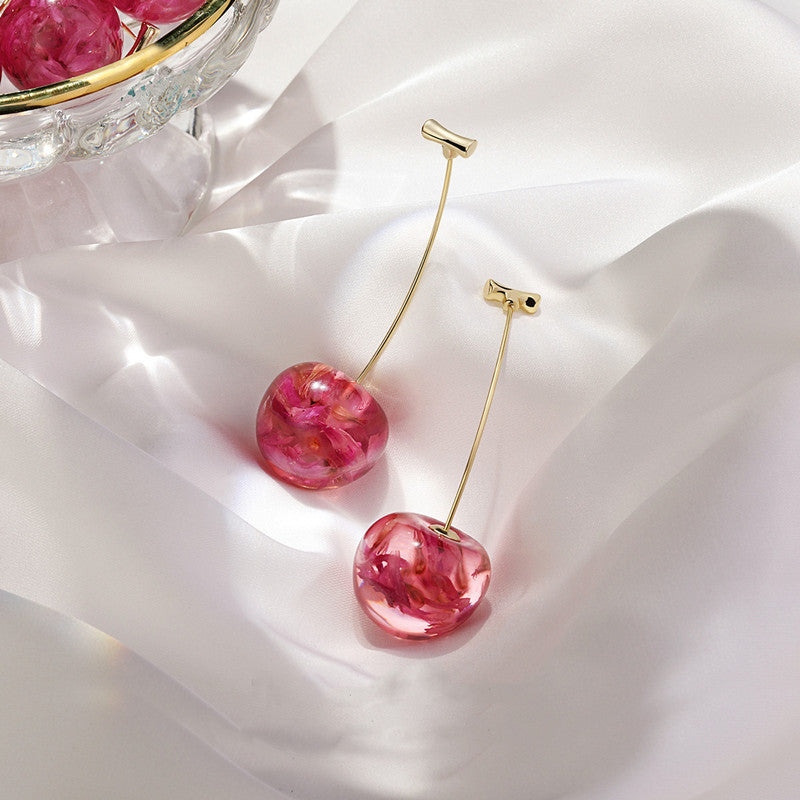 Geometric Cherry Long Drop Earrings for Party Wear