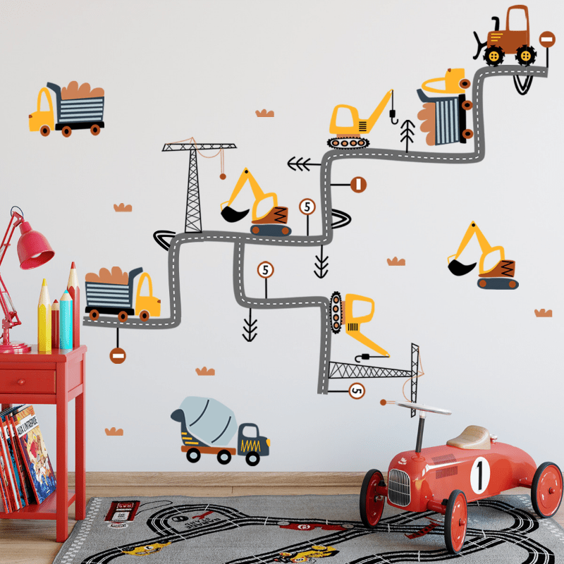 Cartoon Excavator Wall Stickers for Nursery Kids Room