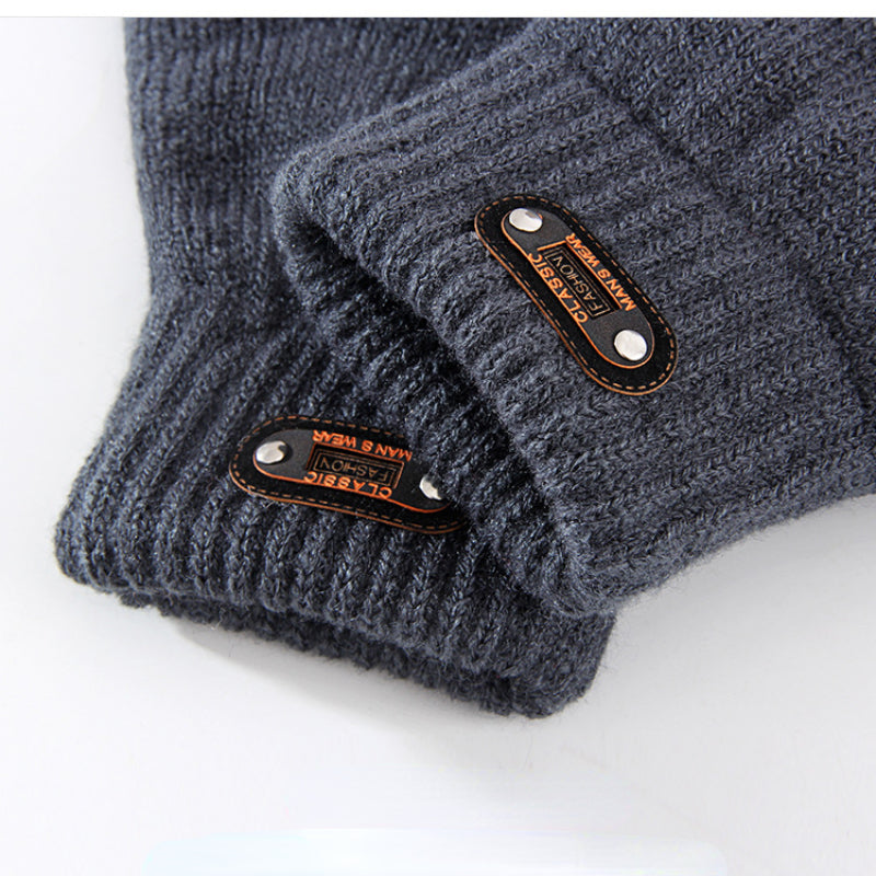 Men's Winter Double Layer Knitted Gloves Riding Gloves