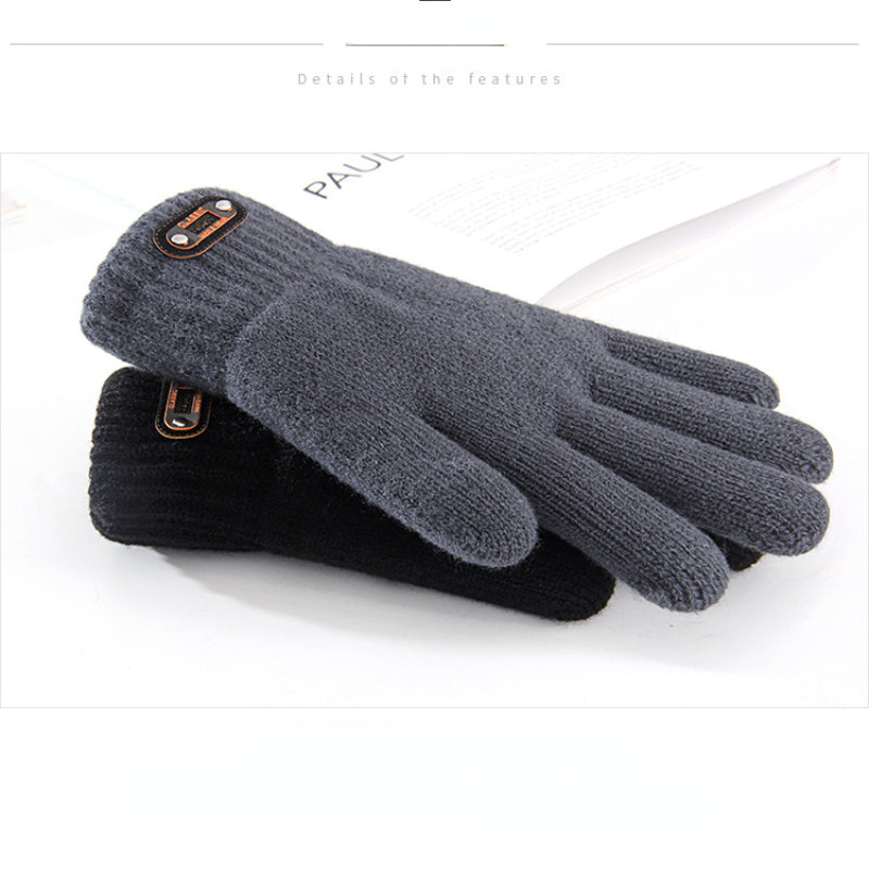 Men's Winter Double Layer Knitted Gloves Riding Gloves