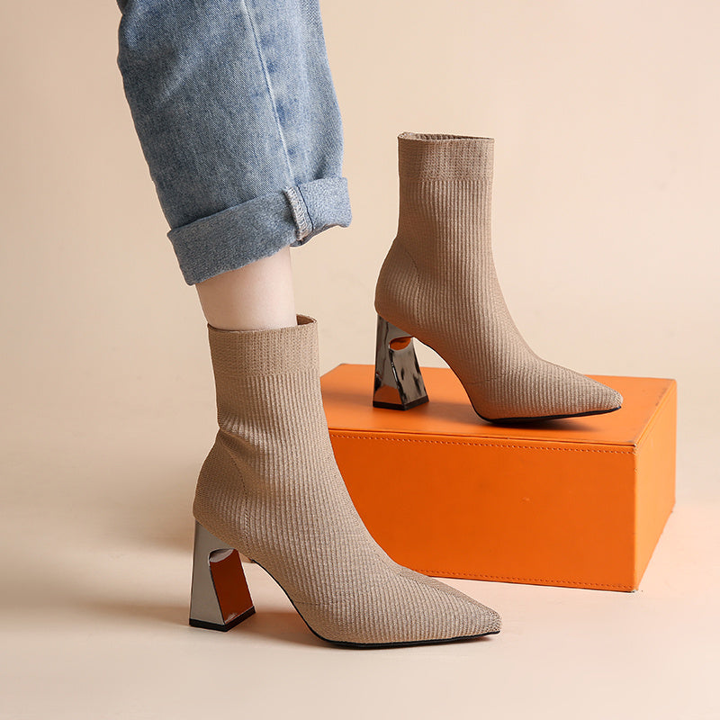 Metal Heels Socks Boots Stretch Ankle Boots Women's Footwear