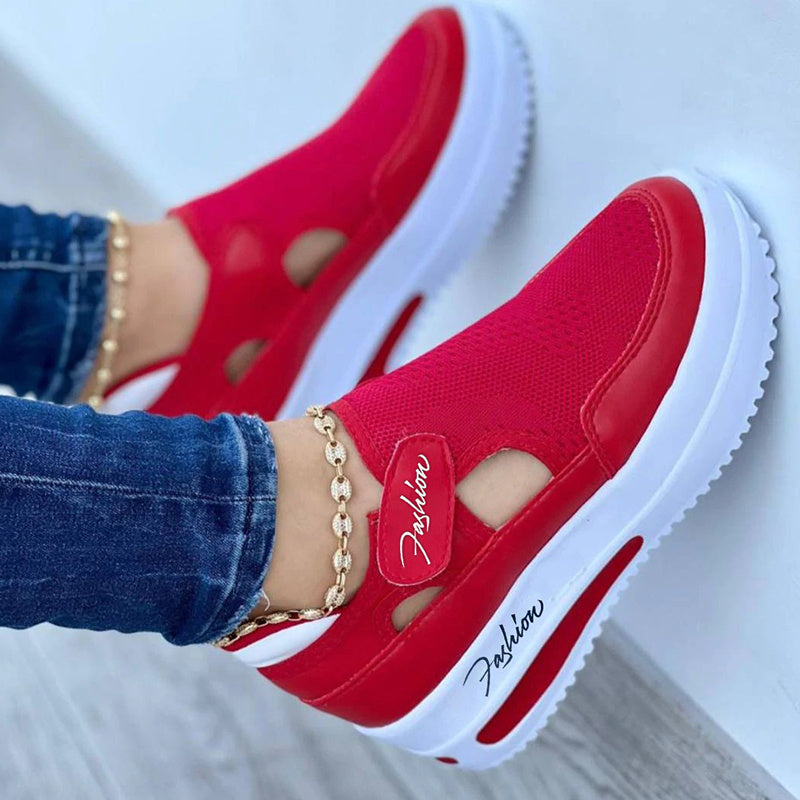 Women's Mesh Slip-On Platform Sneakers Thick Sole Casual Running Shoe