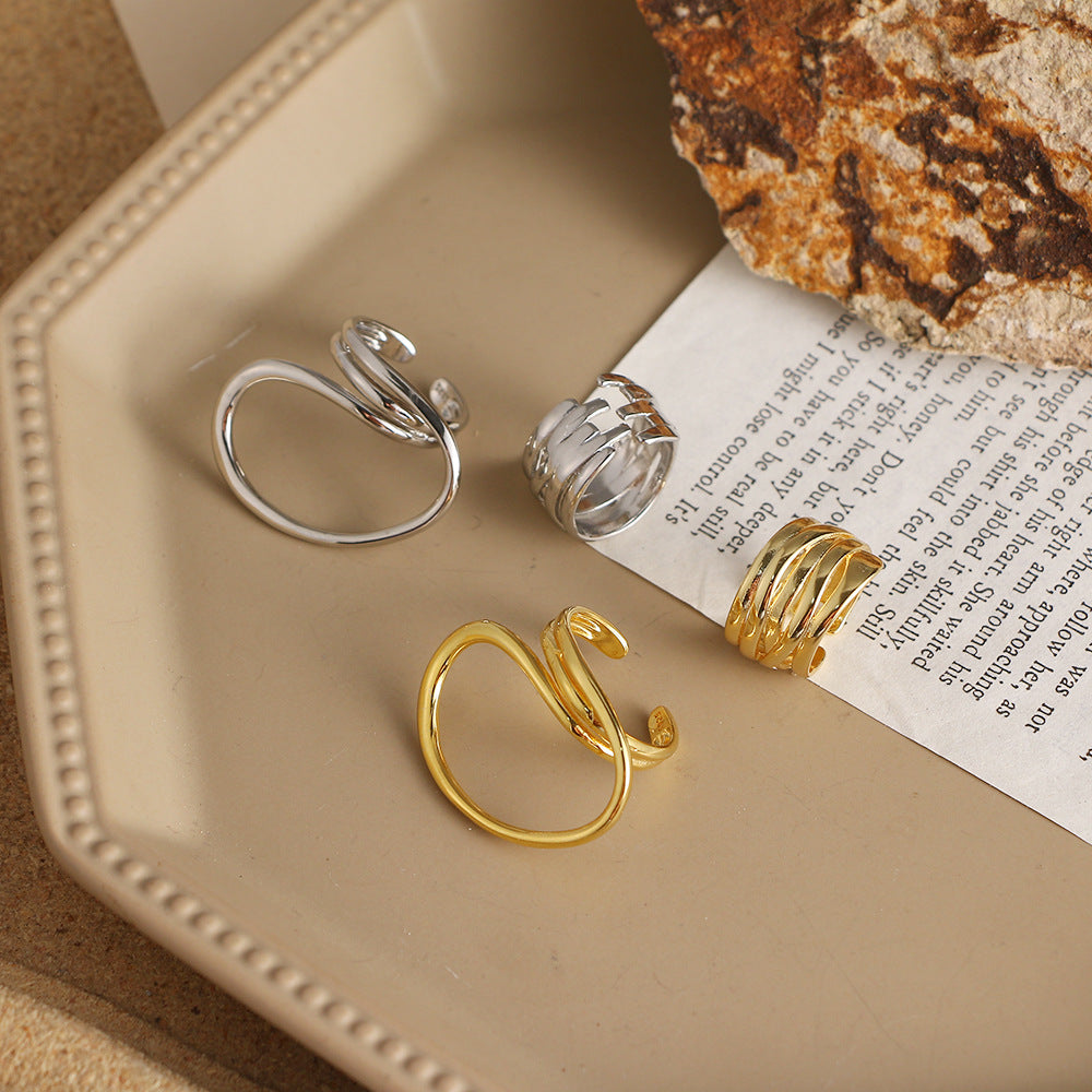 2 Pcs Geometric Twist Open Joint Ring Set For Women