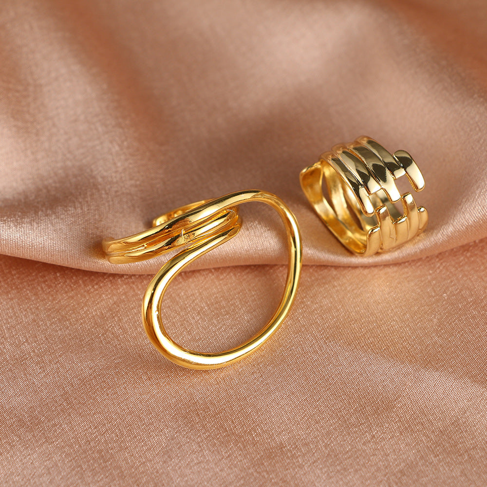 2 Pcs Geometric Twist Open Joint Ring Set For Women
