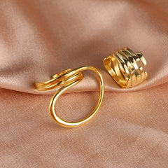 2 Pcs Geometric Twist Open Joint Ring Set For Women
