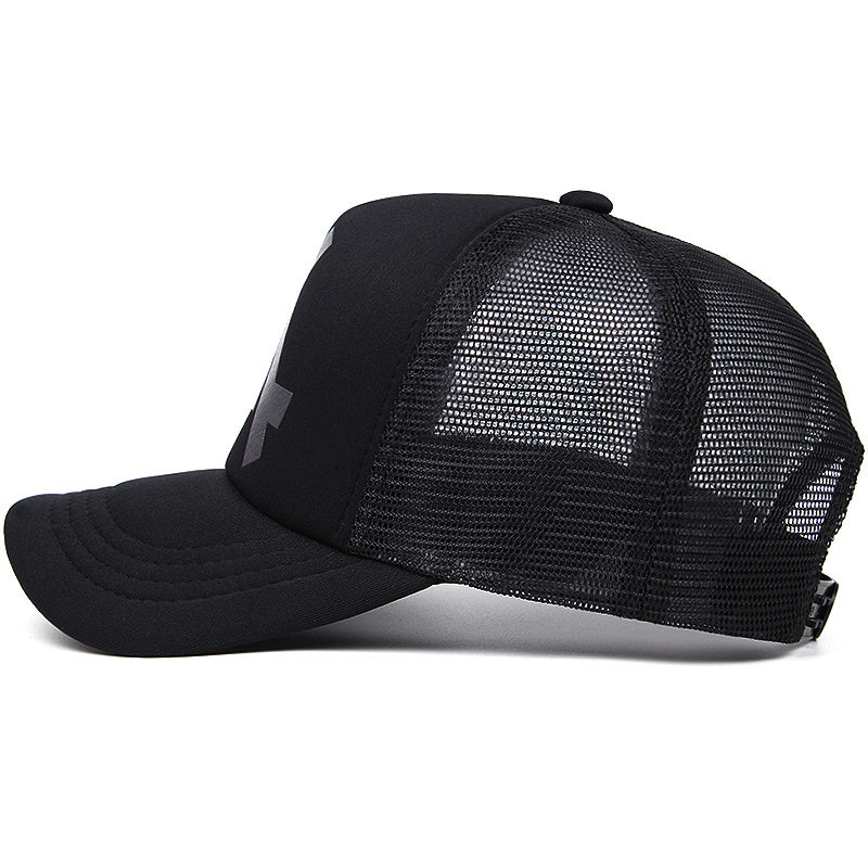 Letter Embroidered Trucker Hat Unisex Adjustable Snapback Mesh Baseball Cap
