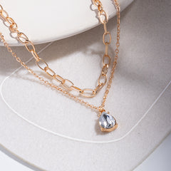 Vintage Teardrop Rhinestone Pendant Necklace Boho Jewelry Gift