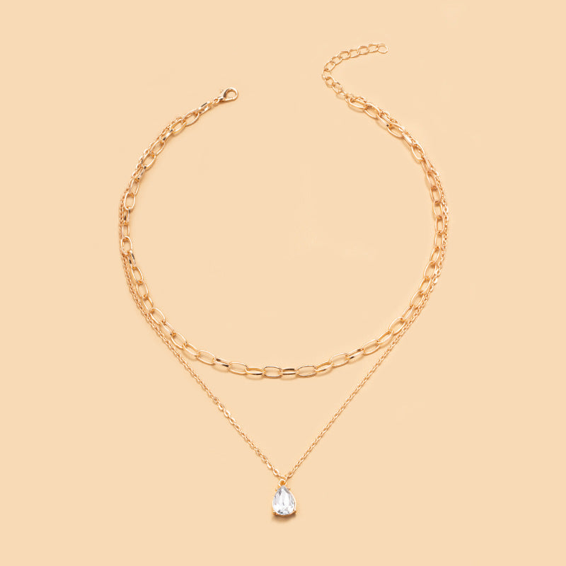 Vintage Teardrop Rhinestone Pendant Necklace Boho Jewelry Gift