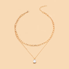 Vintage Teardrop Rhinestone Pendant Necklace Boho Jewelry Gift