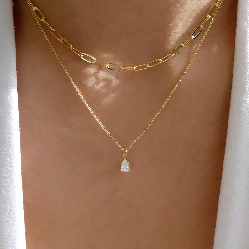 Vintage Teardrop Rhinestone Pendant Necklace Boho Jewelry Gift