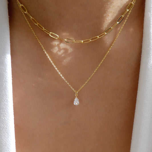 Vintage Teardrop Rhinestone Pendant Necklace Boho Jewelry Gift