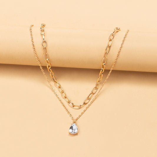 Vintage Teardrop Rhinestone Pendant Necklace Boho Jewelry Gift
