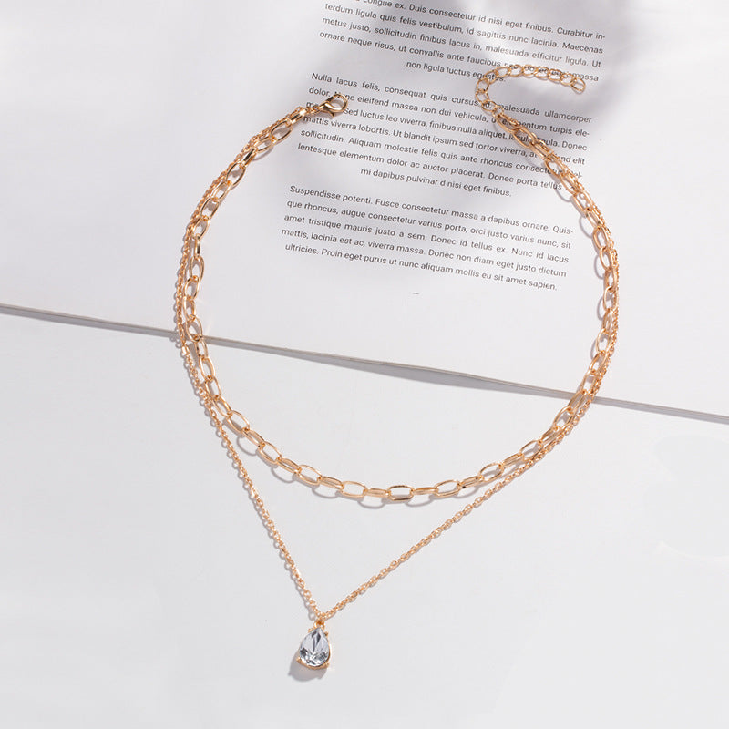 Vintage Teardrop Rhinestone Pendant Necklace Boho Jewelry Gift